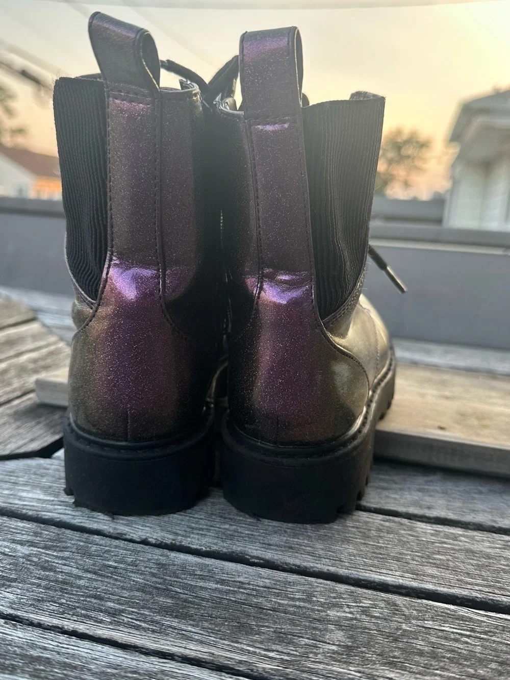 art class Iridescent Purple Lace-Up Combat Boots